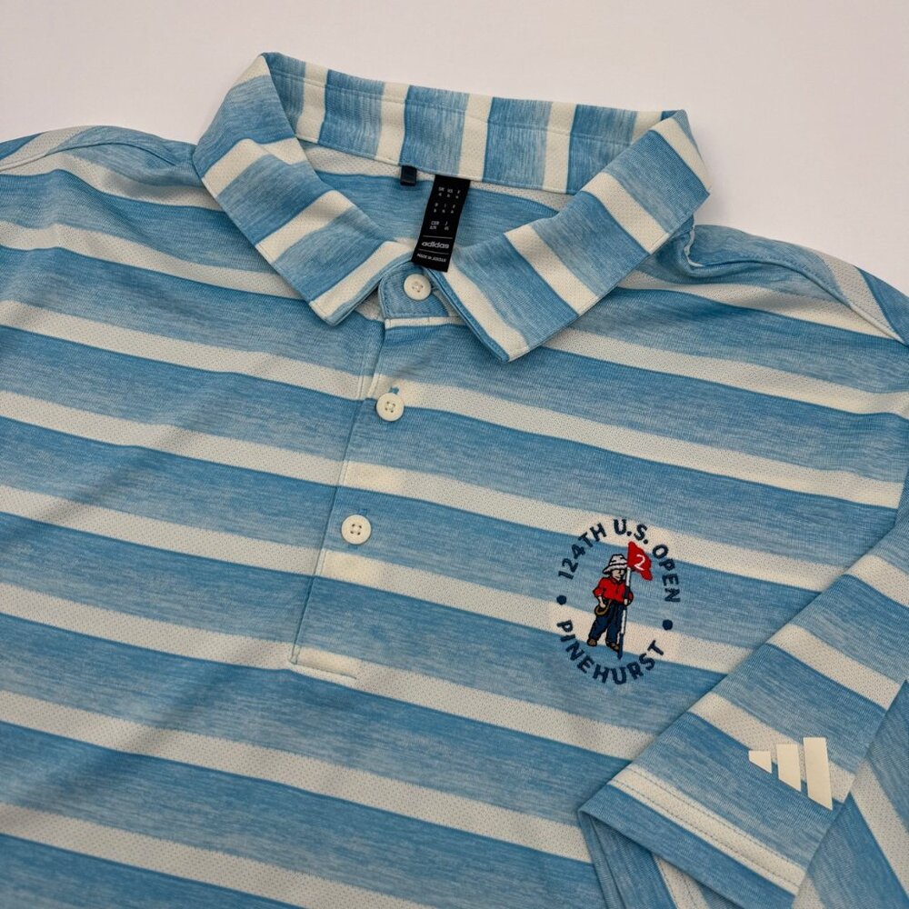 adidas Light Blue and White Striped Polo Shirt